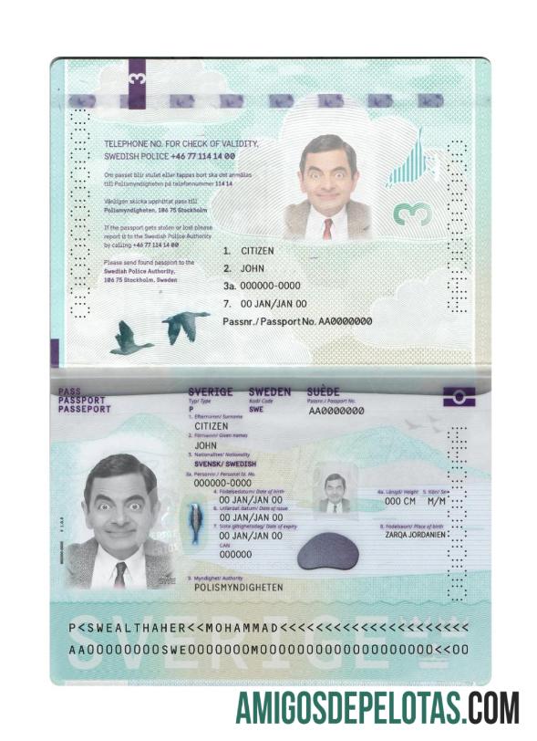 Passaporte Sueco Novo Presente 2022 exemplo real